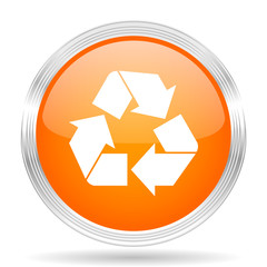 Poster - recycle orange silver metallic metallic chrome web circle glossy icon