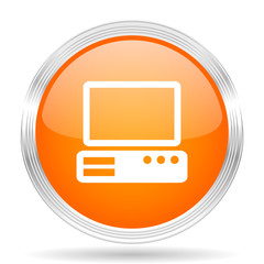 Poster - computer orange silver metallic metallic chrome web circle glossy icon