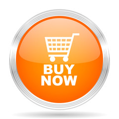 Aufkleber - buy now orange silver metallic metallic chrome web circle glossy icon