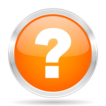 question mark orange silver metallic metallic chrome web circle glossy icon