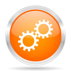 Poster - gear orange silver metallic metallic chrome web circle glossy icon