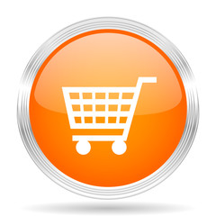 Poster - cart orange silver metallic metallic chrome web circle glossy icon