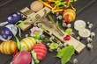 © martinfredy - Eggs Christian Easter symbol. Preparation for Easter celebrations. Wooden cross with Christ. Resurrection, celebration of the coming of the savior. Painted eggs, spring celebration.