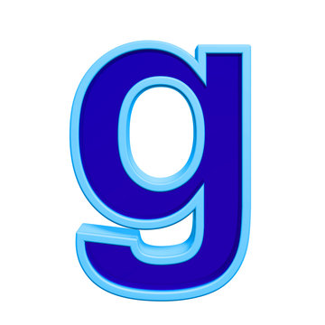 One lower case letter from blue glass with frame alphabet set, isolated on white. Computer generated 3D photo rendering.
