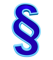 Poster - Paragraph sign from blue glass with frame alphabet set, isolated on white. Computer generated 3D photo rendering.