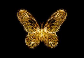 Leinwandbilder - light butterfly on black background, drawing and computer collage.