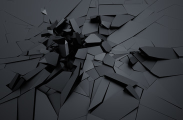 Poster - Abstract 3d rendering of cracked surface. Background with broken shape. Wall destruction. Explosion with debris. 