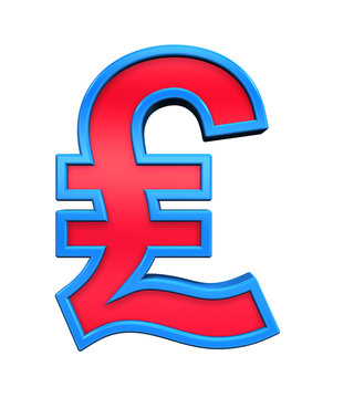 Pound sign from red glass with blue frame alphabet set, isolated on white. Computer generated 3D photo rendering.