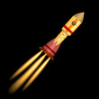 Space rocket launch isolated on black background. Vector illustration