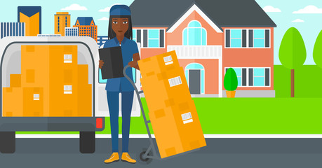 Sticker - Woman delivering boxes.