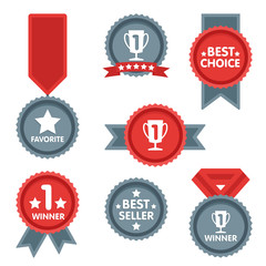 Wall Mural - medal and winner icon set. blank label of flat style. first place, flag, star.