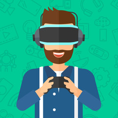 Poster - Man wearing virtual reality headset.