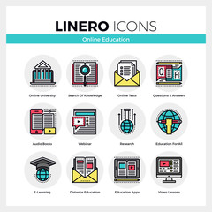 Poster - online education linero icons set