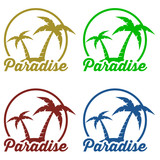 Fototapeta Zachód słońca - Icono plano Paradise en isla en varios colores #1