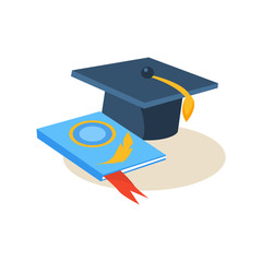 Sticker - Hat and Book. Education Design Vector Illustration