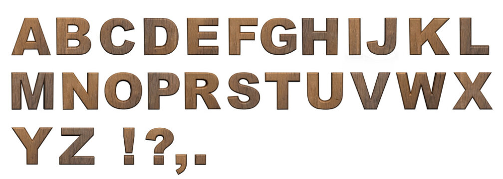 Alphabet letters, wood, 3d, wooden