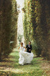 luxury stylish young bride and groom on the background  spring s