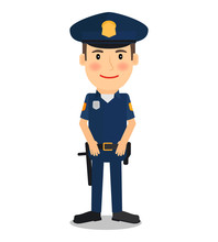 Policeman And Police Officer Character On White Background. Vector Illustration