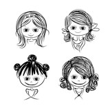Fototapeta Dinusie - Set of cute girl characters, cartoon for your design