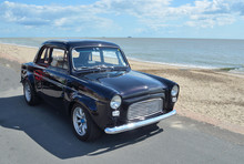  Classic Black Ford Popular In Vintage Car Rally On Felixstowe Seafront.