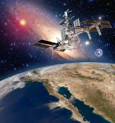 Wall Mural - earth satellite astronomy international space station iss meteorology milky way galaxy. elements of 