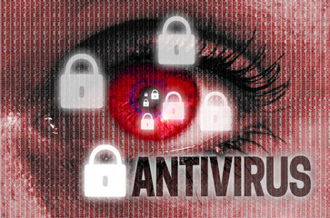 Wall Mural - antivirus eye looks at viewer concept background