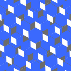Poster - Box abstract cubist art illusion in blue and grey