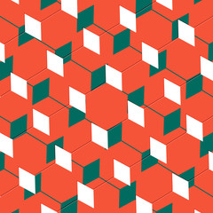 Poster - Box abstract cubist art illusion in orange and green