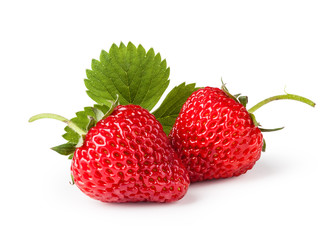 Canvas Print - Strawberries with leaves. Isolated on a white background.