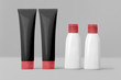 Cosmetics SPA branding mock-up, front view, on gray background, place your design