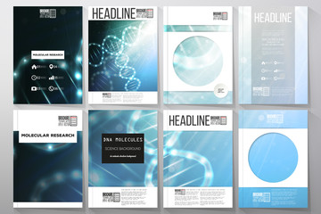 Poster - Set of business templates for brochure, flyer or booklet. DNA molecule structure on a blue background. 