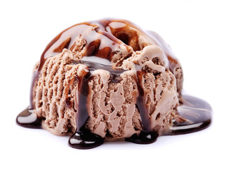 Canvas Print - Chocolate ice cream with chocolate topping isolated on white.