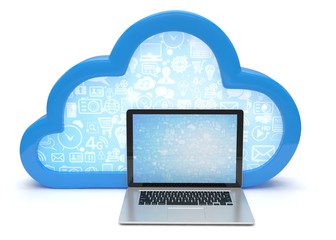 Wall Mural - 3d cloud symbol and laptop