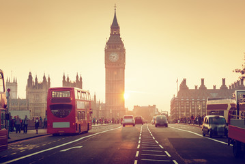 westminster bridge at sunset, london, uk