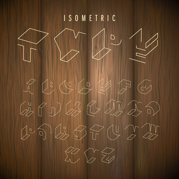 wood background isometric alphabet
