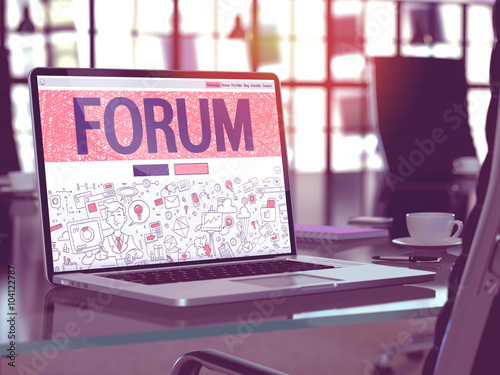 Fotografie, Obraz Forum Concept - Closeup on Landing Page of Laptop Screen in Modern Office Workplace