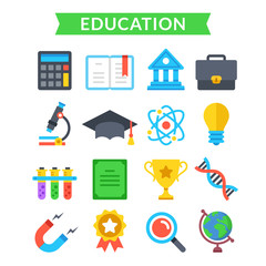 Poster - Education icons set. Education, learning, knowledge, school, science, university. Flat vector icons set