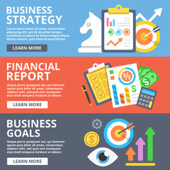 Poster - Business strategy, financial report, business goals flat illustration set