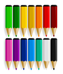 Set of color pencils with drop shadow isolated on white backgrou