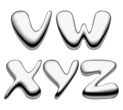 Metal and liquid mercury Alphabet capital letters set isolated o