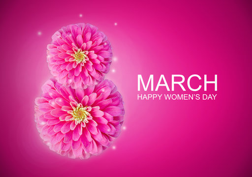 The international women's day on March, 8th greeting background with Flowers petal number 8