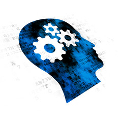 Data concept: Head With Gears on Digital background