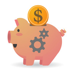 Sticker - Isolated piggy bank with two gears