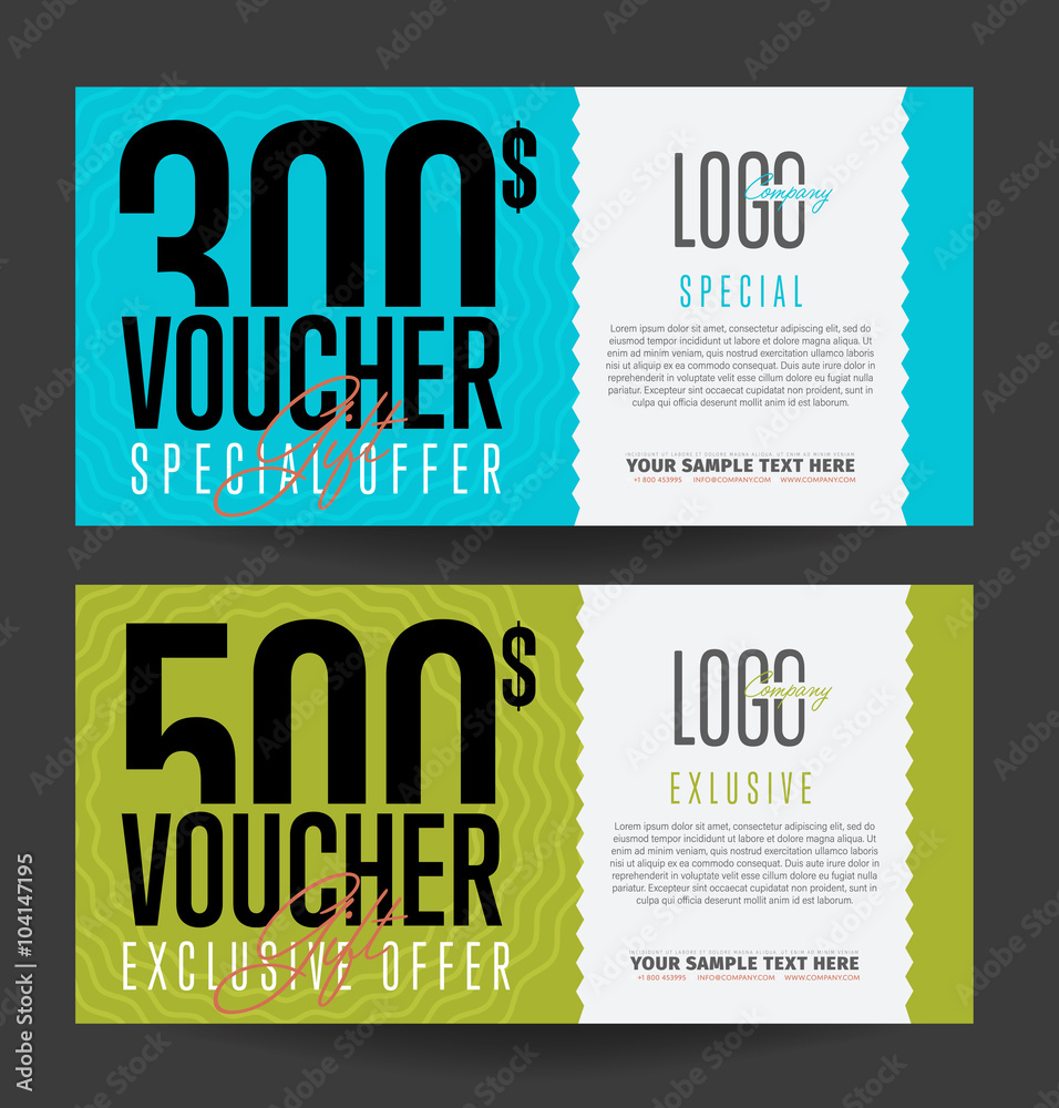 Gift voucher template. Back and front side of the coupon. Vector illustration. - obrazy, fototapety, plakaty 