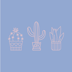 Sticker - Plants and Cactuses in Pots. Linear Vector Set