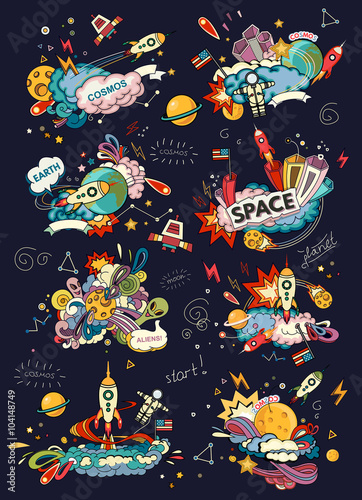 Space cartoon style Canvas Print