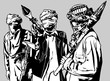 Terrorists - Armed Group with Rocket Launcher - Black Illustration, Vector