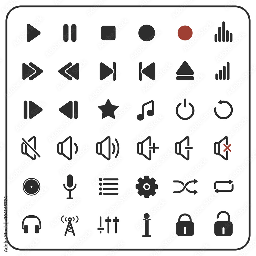 sound player buttons, audio icons Stock Vector | Adobe Stock