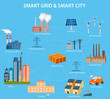 Smart Grid concept Industrial and smart grid devices in a connected network. Renewable Energy and Smart Grid Technology
Smart city design with  future technology for living. 