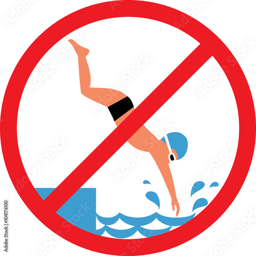 No diving sign. Diving boy illustration Buy this stock illustration